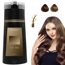 Hair Dye Shampoo, Hair Dye Botanical Formulation No Hair Damage No Bleach, Dark Brown Light Brown Gray Hair Dye Shampoo Instant Hair Color Shampoo for Women Men (Light Brown)