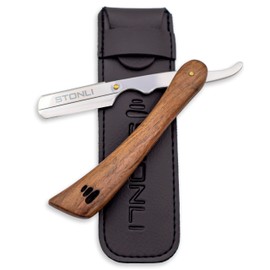 Premium Cut Throat Razor - Natural Wood Handle, Stainless Steel Swing Lock Blade Holder with Traveling Pouch - Blades Not Included (L Silver)