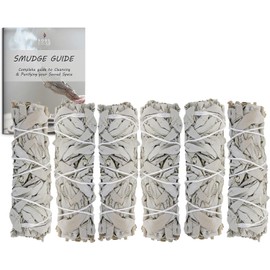 Ancient VEDA 6" White Sage Smudge Sticks for Cleansing House, Meditation, Yoga, Negative Energy Cleanse, and Smudging with Starter Guide | 6 Inch Organic California White Sage Bundles (6 Pack)