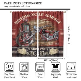 XBDDZSW Retro Motorcycle Curtains - Vintage Classic Car Gas Station Pattern - Bedroom & Living Room Decoration - W42 * L45 Inch