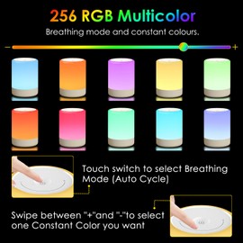 YUNJAYI Bedside Table Lamp, 256 RGB Color Changing & Warm Small Touch Lamps for Bedroom, 2200mAh USB Rechargeable Wireless Nightstand Lamp with Memory Function, Dimmable Baby Night Lights for Nursery