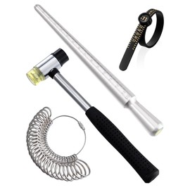 Meowoo Ring Sizer Measuring Tool Set, Ring Sizer with Magnifying Glass, Integrated Conical Solid Ring Mandrel Sizer Tools for Ring Repair and Measurement, Jewelry Sizing Measuring, 4 pcs