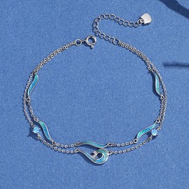 Silver Thunder Women's Anklet, Popular, 925 Silver, Hypoallergenic, Ankle, Accessory, Naniwa Motif, Sea, Cool, Blue, Jewelry, Gift, Birthday, Mother's Day Gift, Silver