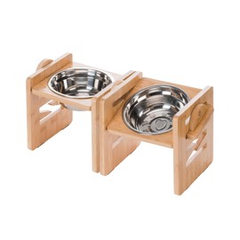 Petschat Elevated Dog Bowls, 6 Heights Adjustable Raised Dog Bowl 2.4″-6.7″, with Food Grade 304 Stainless Steel 15 OZ, Bamboo Dog Bowl Stand for Small & Medium Dogs Cats, 2 Pack