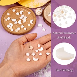 Beadthoven 40pcs Natural Freshwater Shell Beads - 4 Shapes Star Heart Moon Flower Flat White Seashell Pearl Beads Spacers for Bracelets Necklace Jewelry Making DIY Crafts