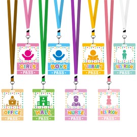 WNSIRVY 8 Sets Hall Pass Lanyards, Unbreakable PVC Hall Passes for Classrooms Teacher Must Haves for Hall, Bathroom, Library, Office, Nurse, Boys, Girls School Supplies