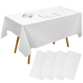Zkaoai Tablecloth White, Pack of 4 Rectangular White Tablecloths, Waterproof Birthday Tablecloths, Tablecloth for Wedding, Rectangular Tablecloth for Catering, Festivals, Party, Weddings or Household