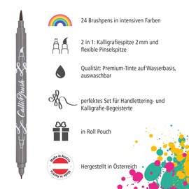 ONLINE Calli.Brush Handlettering Brush-Pens | Set of 24 brush pens | Calligraphy set in roll pouch gift packaging | Calligraphy tip & brush tip for bullet journaling | Water colours | Aquarell pens