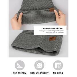 Knit Beanie for Men, Stretchy Soft Warm Daily Cuffed Winter Hats, Unisex Comfortable Wooly Beanie Gifts for Men/Him/Dad, Grey