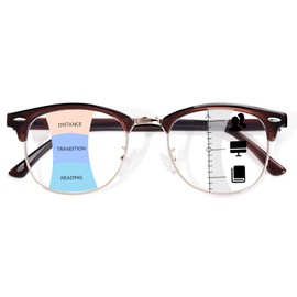 OPTOFENDY Progressive Multifocal Reading Glasses for Women Men Square Blue Light Blocking Classic Half Frame Computer Readers Brown 1.0x