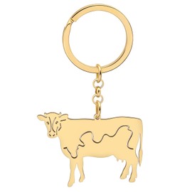 OUSIO Stainless Steel Silver Plated Highland Cow Keychain Farm Animals Dairy Cattle Key Ring For Women Car Wallet Charm Gifts (Gold)