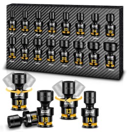 Pro 3/8" Inch Drive Impact Swivel Socket set, 16-Pieces Metric(8-24mm), 6-Point Shallow Universal Wobbly Sockets With Painted Marking, Cr-Mo, Include EVA, Fit Into Tight and Narrow Spaces