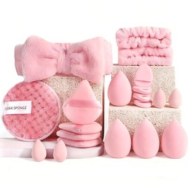 Set de Maquillaje de 20 Piezas: Incluye Esponja de Maquillaje, Borla Triangular para Polvos, Esponja Limpiadora, Diadema y Muñequera para El Cuidado de La Piel. Apto para Cosméticos Líquidos, En Crema y En Polvo