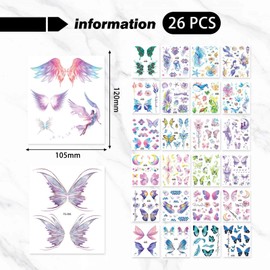 26 Farbige Butterfly -Tattoo -Aufkleber, Wasserdichte Tattoo -Aufkleber, Party -Gesichts -Make -Up, Temporäre Tattoo -Aufkleber Für Frauen.