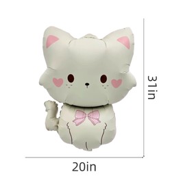 Cat Foil Balloons, Cute White Kitten With Pink Bow Balloons, 2Pcs 31" Decor For Girls Birthday Party, Cat Themed Baby Shower, Pet Party