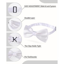 AWAYTR Men's Pre Tied Bow Ties for Wedding Party Fancy Plain Adjustable Bowties Necktie (White)