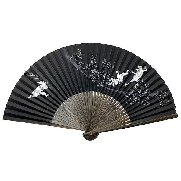 Hanakanzashi Men's Folding Fan, Choju-Giga, Paper Fan, Fan Bag Included,