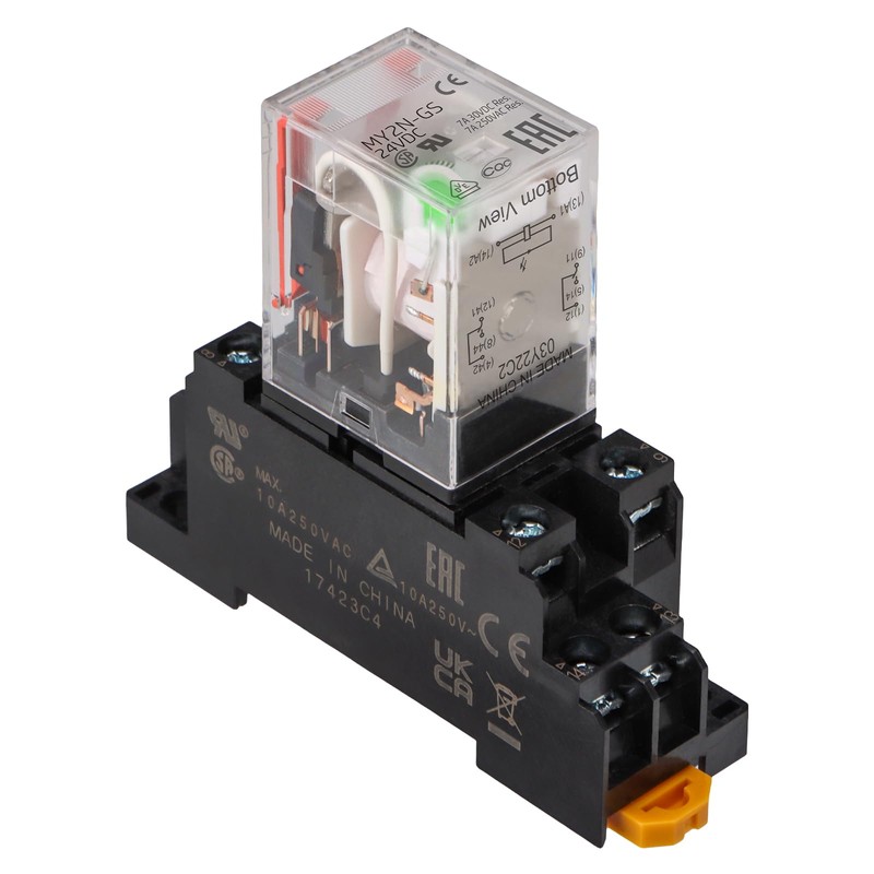 Baomain Power Relay MY2N-GS, 24V DC Coil, with DIN Rail