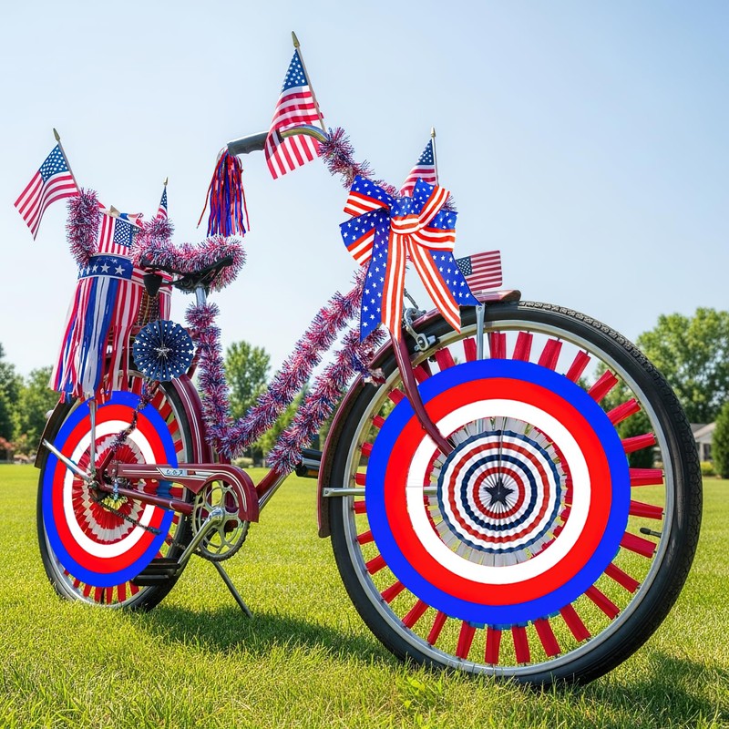 4th of July Bike Decorations Kit Includes Patriotic Tinsel Garlands