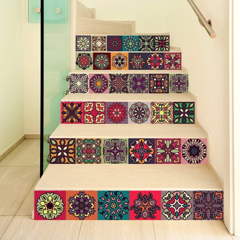 FLFK Traditional Mexican Talavera Tile Stair Sticker 3D Waterproof Wallpaper