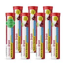 German Iron Effervescent Tablets, Pack of 140, Cherry Flavour, 14 mg, Iron, Sugar-Free, Vegan, T&D Pharma, German Iron, Made in Germany