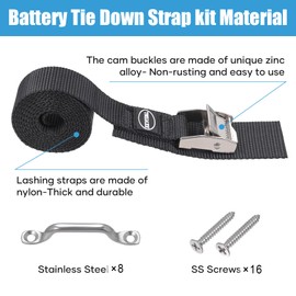 EXVITAL Battery Tie Down Strap Hold Down Kit, 1" x 48" Cooler Tie Down Kit with Non-Rusting Cam Buckle, Stainless Steel Bracket & SS Screws for RV Battery,Luggage Belt (4 Pack)