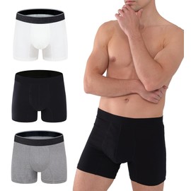 AIRCUTE Washable Absorbency Urinary Incontinence Underwear for Men Boxer Briefs for Bladder Leaks 60 ML 3 Pack (4X-Large, Black-Gray-White)