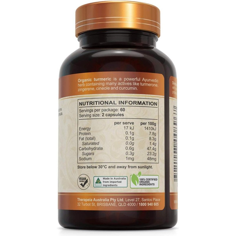 Organic Turmeric Capsules PLUS 120caps with black pepper and ginger