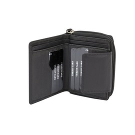 LEAS Large Full Leather Women's Wallet with RFID Protection Zip Around Women's Long Purse Genuine Leather Black, black, Modern