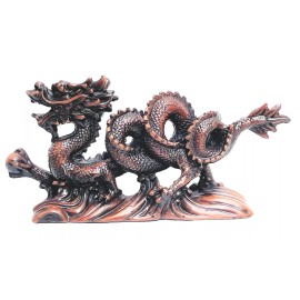 Chinese Dragon Statue Feng Shui Good Luck Figurine Statue Brown Resin 8.5 inch