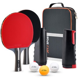 Portable Table Tennis Set, All-in-One Ping Pong Bats Set with 2 Table Tennis Bats,1 Retractable Net, 3-Star Ping Pong Balls, 1 Carrying Bag | Great Gift & Indoor/Outdoor Game