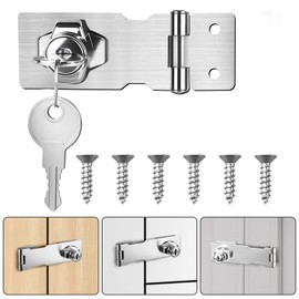 Flintronic Hasp Lockable, Safety Hasp with Screws & Lock, Drawer Cabinet Locks Padlock Hasp Lock Gate Latch Lock for Door Cupboards Windows (Silver, 2.5 Inches)