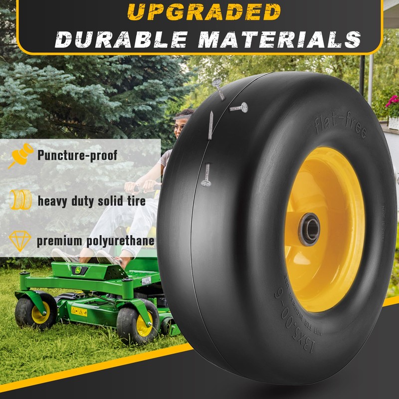 13x5.00-6 Flat Free Tire and Wheel Lawn Mower Tires, 13x5.0-6