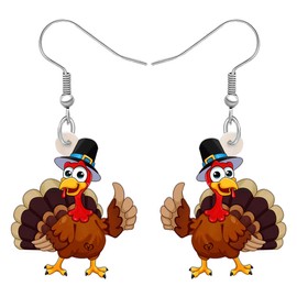 SHIGIE Thanksgiving Acrylic Cute Pilgrim Hat Brown Turkey Earrings Chicken Dangle Fall Festival Jewellery For Women Autumn Gifts (Brown)