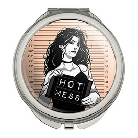 Hot Mess Woman Mug Shot Compact Travel Purse Handbag Makeup Mirror