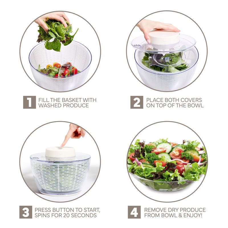 COOK WITH COLOR Electric Salad Spinner, Round 4.5L Capacity –