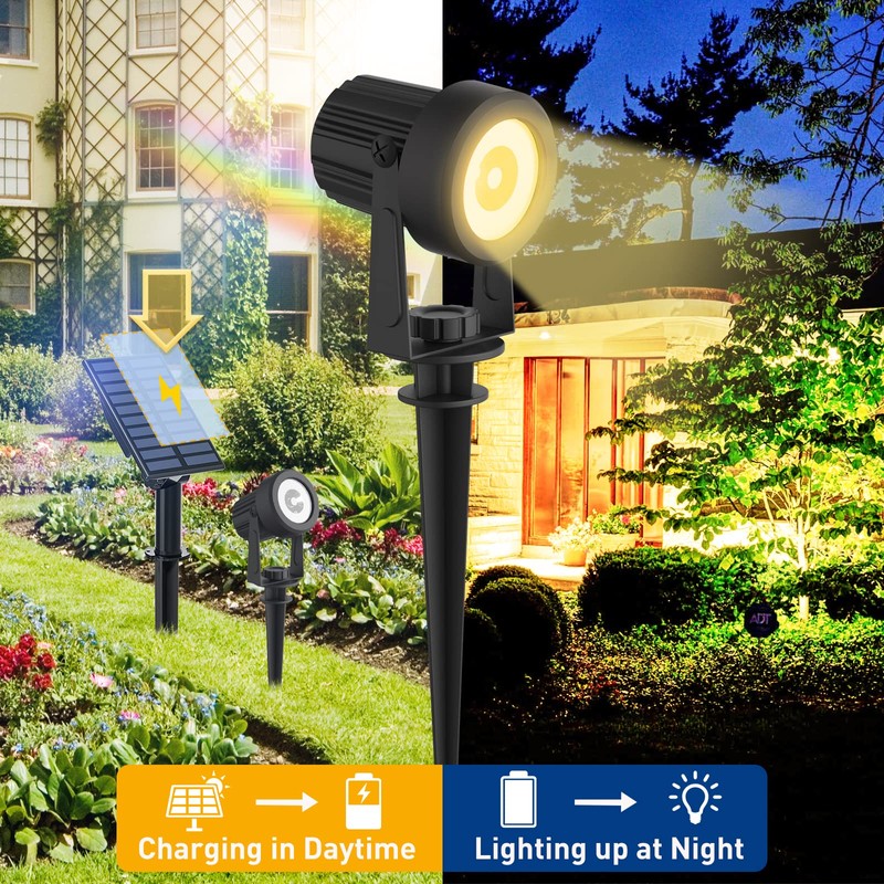T-SUNUS Solar Landscape Spotlights 2 Pack Warm White, IP65 Waterproof