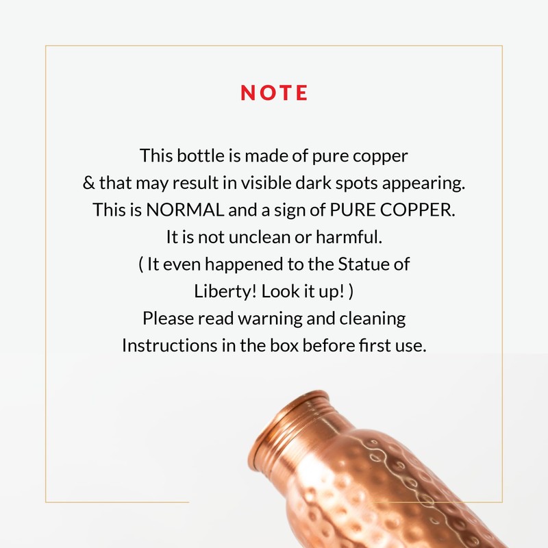 VedVision Copper Water Bottle - 32 Oz Pure Copper Water