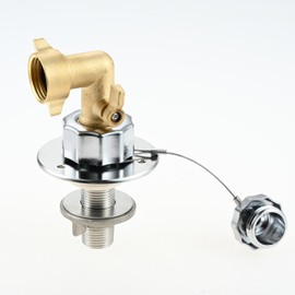 HZ-MONSTAR RV City Water Inlet with Check Valve and 90° Solid Brass Hose Elbow, 3/4" GHT Quick Hose Connector Stainless Steel Inlet, All Metal RV Water Inlet Replacement for RV Camper Boat Marine