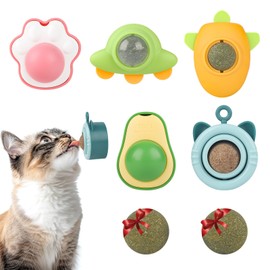 BluGun Cat Nip Ball for Kitty Nip Toys for Indoor Kitten Toy That Stick On Wall 5 Piece(3 Catnip,2 Worm Gall) with 2 Replacement Catnip Balls As Present
