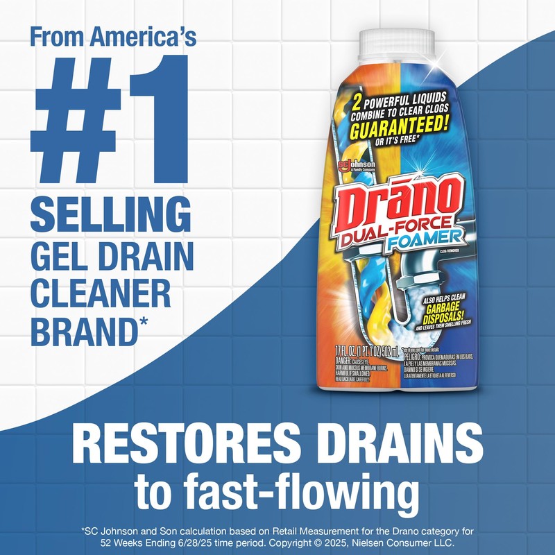 Drano Dual-Force Foamer Drain Clog Remover and Cleaner for Shower