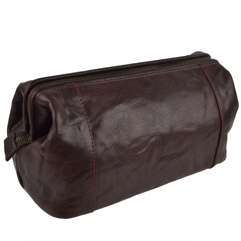 Mens Compact Buffalo Leather Top Framed Wash Bag by PrimeHide