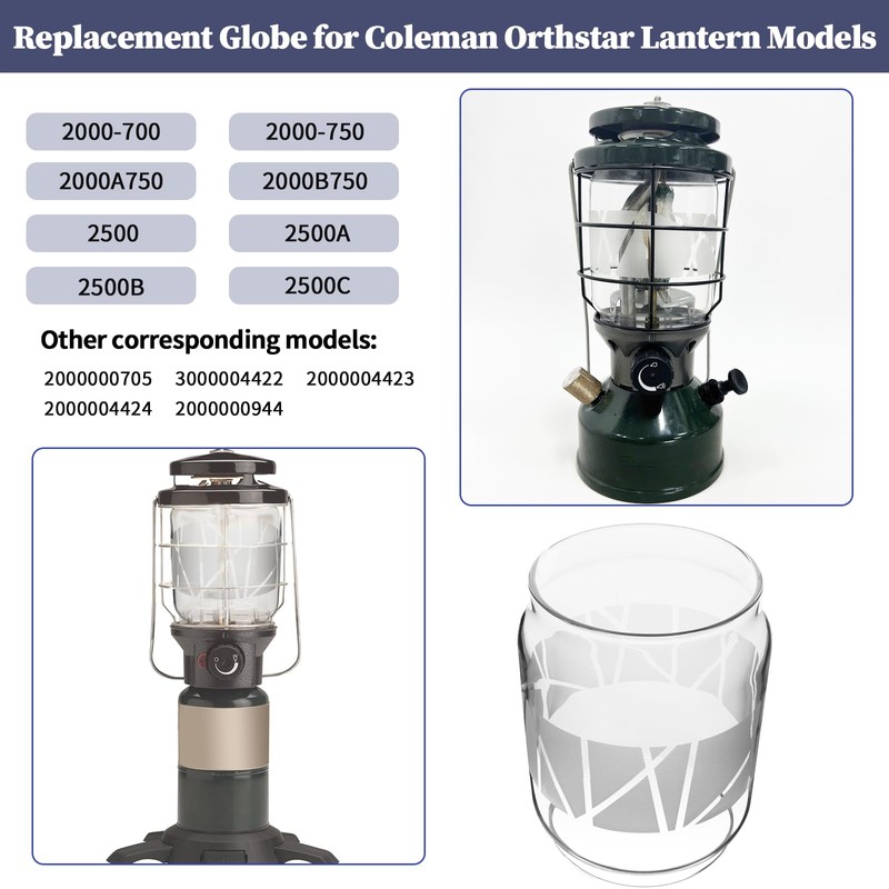 Clear Lantern Globe Compatible with Coleman Northstar Lanterns 2000/2500 (pattern)