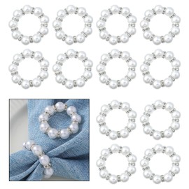 Hevysuo Pack of 12 Napkin Rings Pearl, Napkin Buckle for Wedding Party Dinner Anniversary Table Decoration 1.9 x 0.3 Inches, Silver