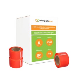 PSBM Orange Mini Stretch Wrap with Plastic Handle, 12 Pack, 5 Inch x 1000 Feet, 80 Gauge, Color Plastic Cling Film Rolls for Color Coding Storing Shipping Pallets