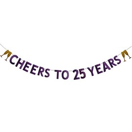 Cheers to 25 Years Banner, Pre-Strung, Purple Paper Glitter Party Decorations for 25th Wedding Anniversary 25 Years Old 25th Birthday Party Supplies Letters Purple ZHAOFEIHN