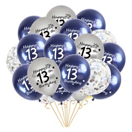 13th Birthday Balloons, Pack of 21 Navy Blue Silver 13th Birthday Latex Confetti Balloons, Happy 13th Birthday Balloons for Girls Boys 13th Anniversary Decoration (13th