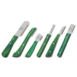 Brutul Bee Dog Grooming Coat Stripping Knife Stripper Trimmer Tool Wooded Handle Stripping Knives Set of 6 in Stainless Steel Non-Slip Tools for Grooming Dogs (Green)
