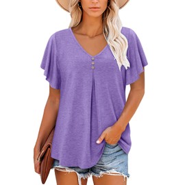 ONLYSHE Plus Size Tops for Women Short Sleeve Shirts Floral Tunic Tops Ladies Blouse Summer Outfits LightPurple 3XL