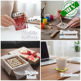 Set de 8 Portavasos de Madera Artesanales Mxico  Posavasos para Mesa, Cocina y Cafetera  Accesorios Decorativos para Casa y Regalos                   